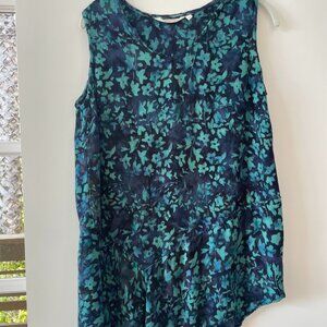 Soft Surroundings Watercolor Floral Sleeveless Top, High Low Hem, ‎ Medium